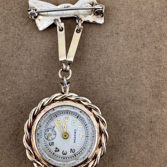 Vintage Extremely Rare Croton Broach Watch in 10K Rolled Gold with Pink Rose main image 4